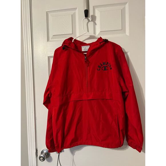Champion Jacket Men's Small Red Pull Over Half Zip Windbreaker Rain Coat Anorak - Picture 1 of 3